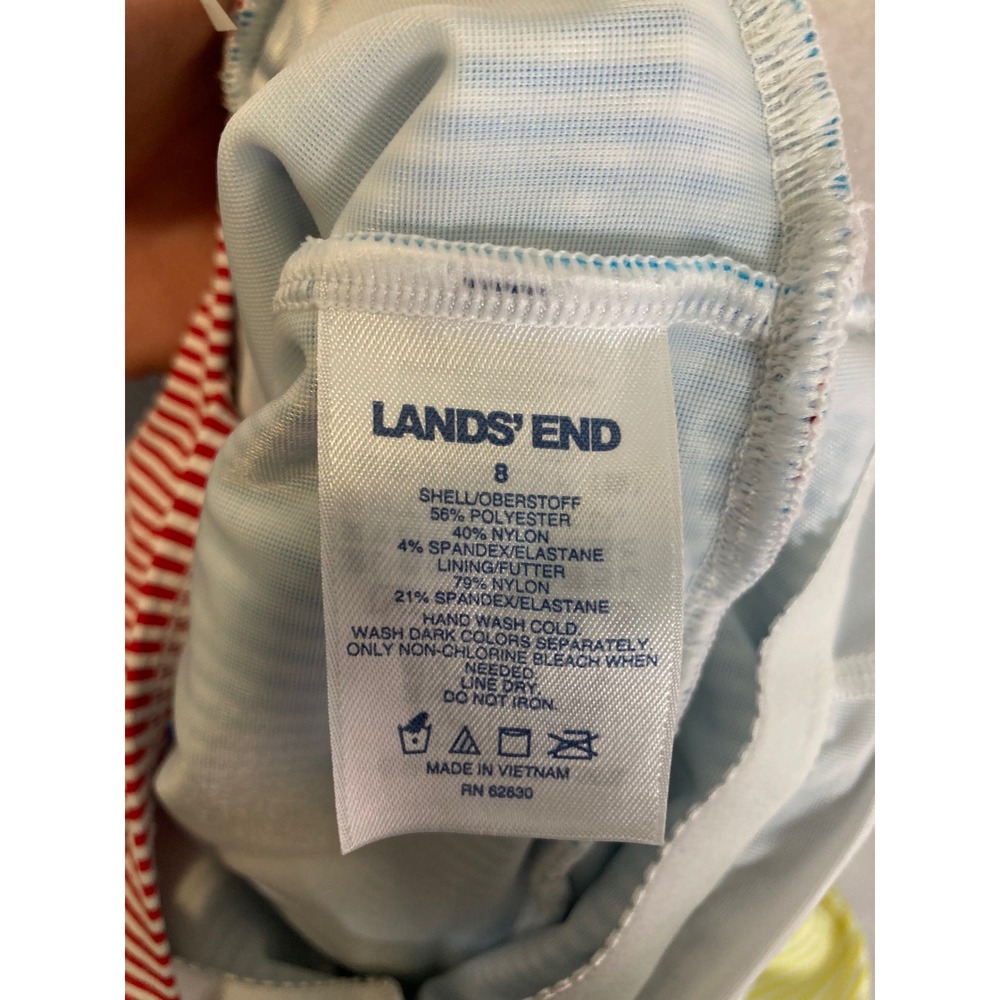 Retro Nautical Lands' End Women 8 Multi Colorblock Pinstripe Swim Dress Suit - Picture 3 of 10